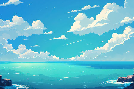 clear sky and a blue oceanの素材