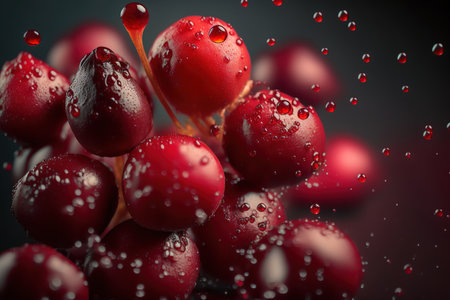 cranberries with drips of red color macro backdrop in closeupの素材