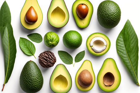 collection of avocados, isolated on a white backgroundの素材