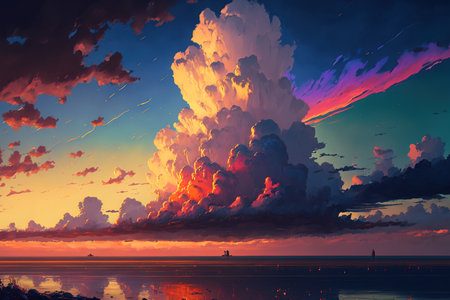 colorful clouds in a cloudscape near the seashore at sunsetの素材