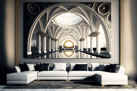 computer generated enormous luxury modern brilliant interiors room graphic that is neither a photo or privately ownedの素材