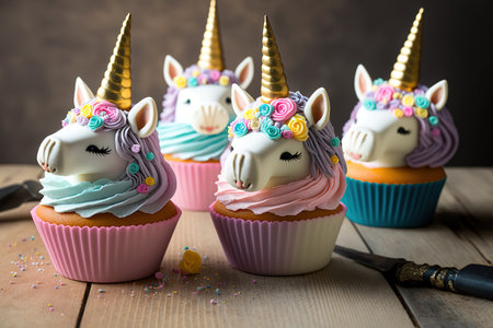 Cupcakes with unicorns for a celebrationの素材