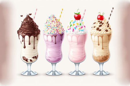 Delicious milkshakes on a white backgroundの素材