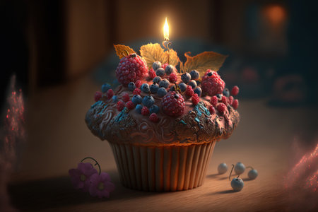 cupcake with berries in frostingの素材