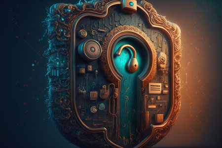 cybersecurity principles, including encryption and user privacy safe access to the internet Cybernetics and future technologies lock for screensの素材