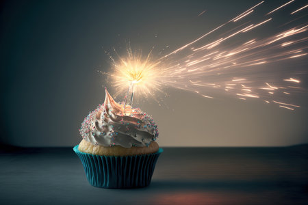 cupcake with a sparkler on itの素材