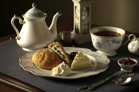 deluxe afternoon tea set with a delicious sconeの素材