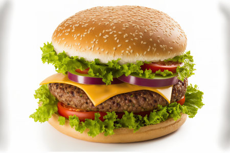 delicious, delectable burger, isolated on whiteの素材