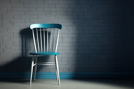 Empty chair with background fill texture concept. Beautiful wooden chair and brick wallの素材
