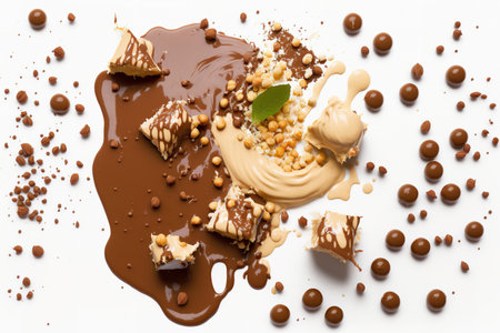 Filbert and hazelnuts splashed over a white backgroundの素材