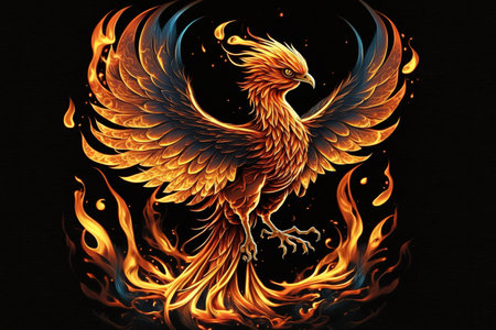Fire bird, the phoenix that rose from the ashes. Burning bird, an exampleの素材
