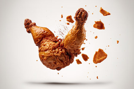 Falling fried chicken legs on a white background, isolatedの素材