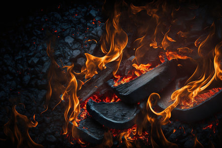 Flames in a Charcoal for Barbecue Backgroundの素材