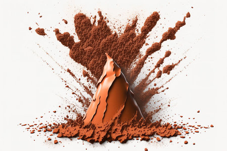 eruption of dry cocoa powder against a white backgroundの素材