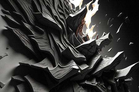 eruption of wood charcoal fragments, up closeの素材