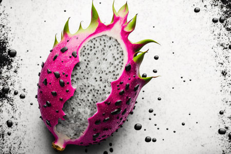 Fresh pulp dragon fruit also known as a pitahaya or pitaya, white surface delicious with black seeds. Dragonfruit texture close up or macroの素材