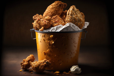 Fried chicken in a bucket that is crispy. crock of chickenの素材