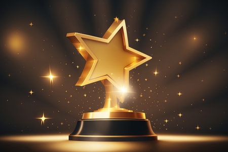 gold star trophy against shiny sparks backgroundの素材