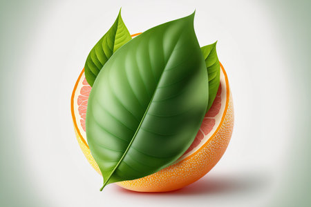 Green leaf on a grapefruit, isolated on a white background. packaging design componentの素材