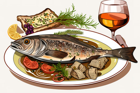 grilled trout with mushrooms and wineの素材