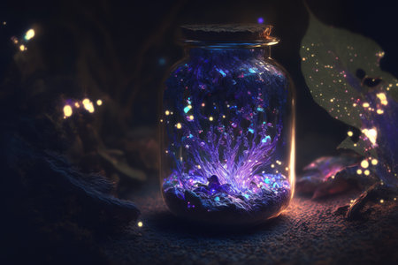glitter in blue and purple on a dark backdropの素材