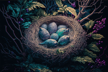 Illustration from a coloring page of eggs in a nestの素材