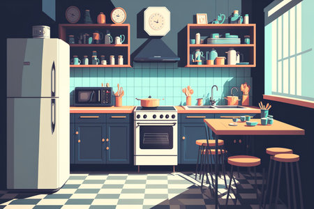 Industrial kitchen interior design. flat illustrationの素材