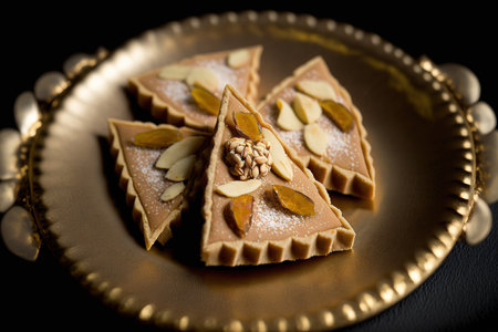 Indian dessert known as Kaju Katli is served in the shape of a diamond and is made with cashew sugar and mava. discerning concentrationの素材