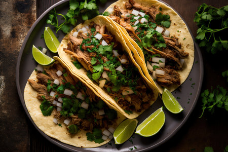 homemade tacos with pork carnitas, onion, and cilantroの素材