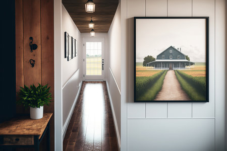 house mockup with a farmhouse hallway backgroundの素材