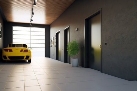 Interior background of a contemporary new home garageの素材