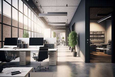 Interior with an open layout. modern workplaceの素材