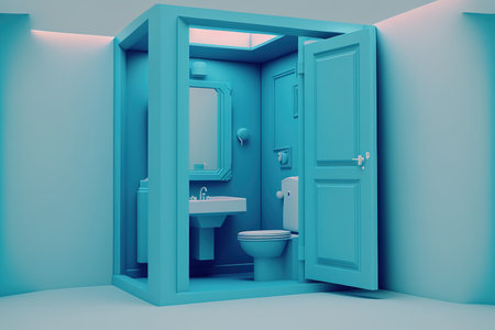 Interior of a tiny blue restroomの素材