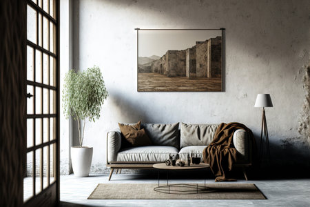 Interior of an earthy, nomadic living roomの素材
