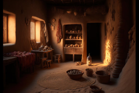 Interior of a traditional Arab mud home in Saudi Arabia Saudi culture, Saudi heritage, and riyadhの素材