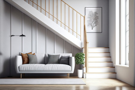 Interior of stairway with sofaの素材