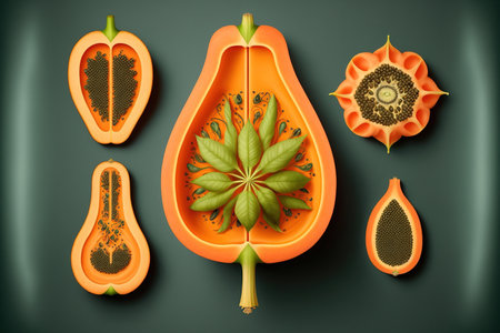 Inventive papaya fruit design. Lay flat. notion of foodの素材