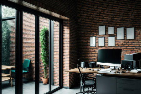 interior of an office behind a brick wallの素材