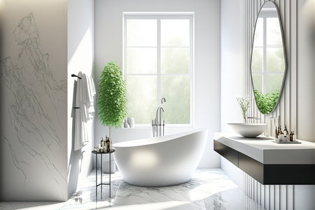 interior design mock up of a modern bathroom with a bathtubの素材