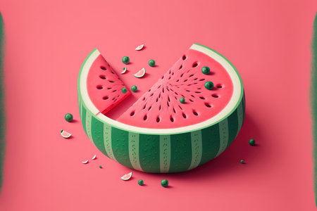 Inventive watermelon based design. Lay flat. notion of food. on the pink background, watermelonの素材