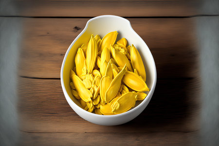 Jackfruit seed from ripe jackfruit fruit in a white basin on a wooden backgroundの素材
