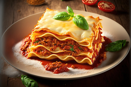 Italian food dish of classic bolognese lasagneの素材