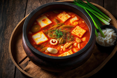 Kimchi Jjigae, Korean Kimchi Stew, or Kimchi Soup with Soft Tofu Traditional Styleの素材