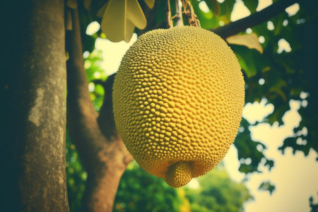 Jackfruit, also known as Artocarpus heterophyllus, is an Asian summer fruit that hangs from jackfruit treesの素材