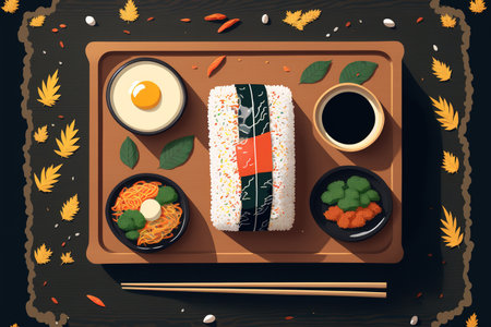 Korean food flat lay graphic of the kimbap for a meal conceptの素材