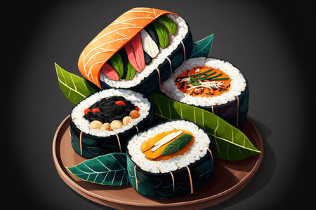 Korean rice rolls, often known as kimbap or gimbap, are a type of sushiの素材