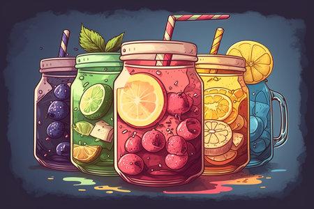 Lemonade Made From Fresh Homemade Fruit, Sparkling Water, and Iceの素材