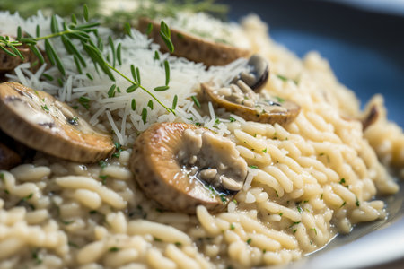 Macro shot of a little serving of risotto with mushroomsの素材