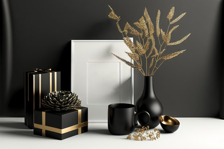 Luxury still life mockup for Black Friday with different objects on white backgroundの素材