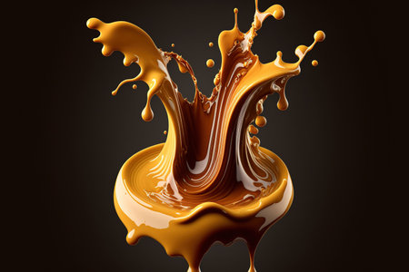 Melting caramel splashes and explodes against a black background, with portions that have been saltedの素材